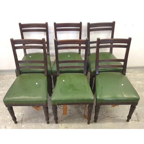 175 - 6 Green Leather upholstered Dining Chairs on turned supports   A8/9