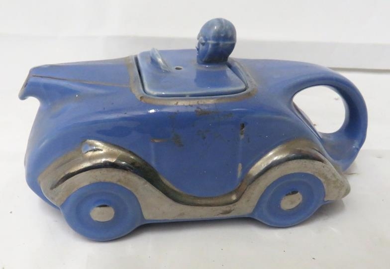 Blue Art Deco Racing Car teapot approx. 24cm L