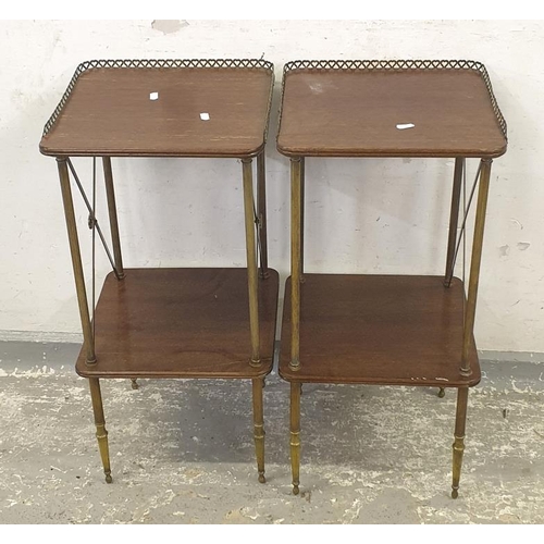 445 - 2 x 2 Tier Side Tables with brass galleried top, floral motifs, approx. 67cm H x 32cm x 32cm (2)   A... 