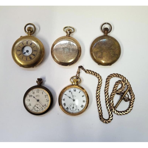 5 Gold Plated Pocket Watches Westower Lever watch side wind, Ingersoll Eclipse top wind, secondary