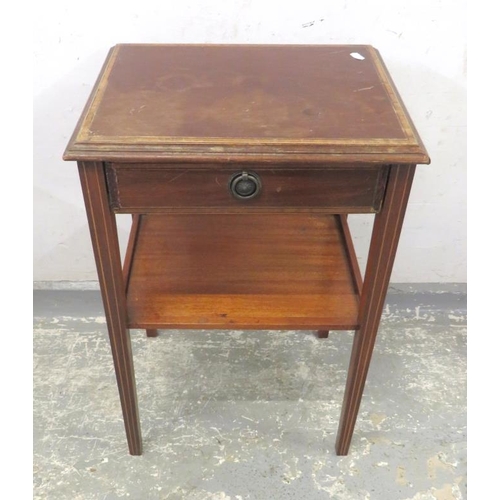 2 - Satinwood Banded Mahogany Small Side Table with frieze drawer, ring pull handle, small tapering supp... 