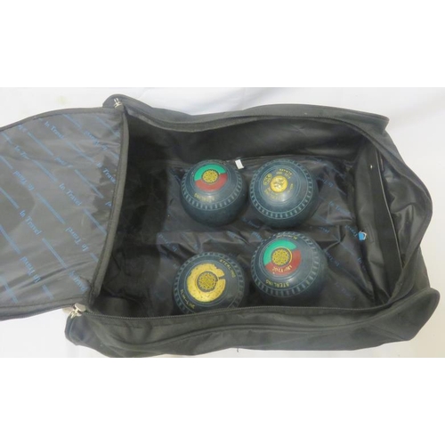 1970 - In Travel Bag containing set of sterling slimline L mark bowling balls IN15WB (4 Balls)