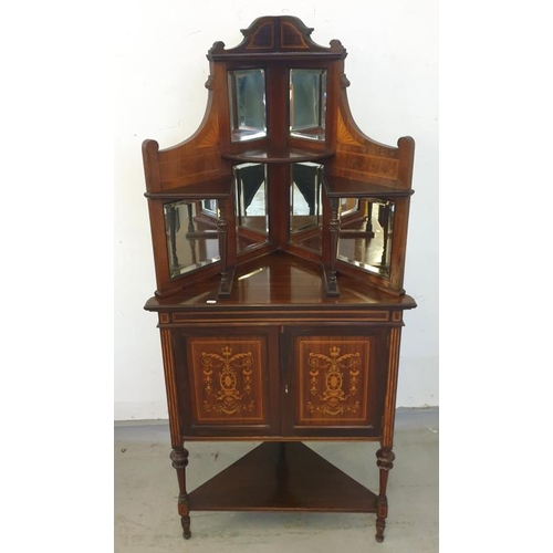 25 - Late C19th Early C20th Edwardian Rosewood Standing Corner Cabinet, turned supports with under tier, ... 