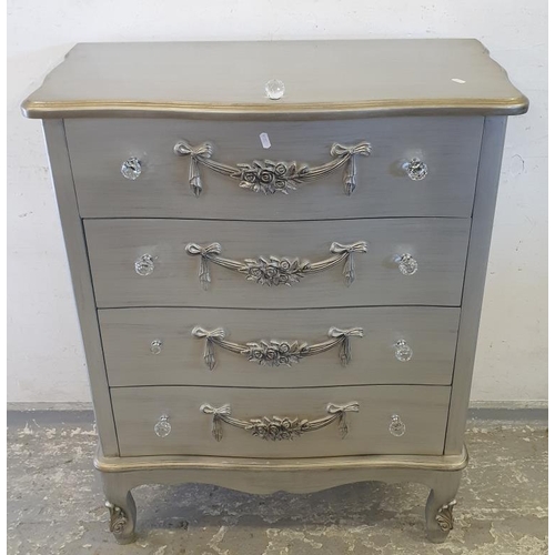 108 - Silver Painted Chest of 4 drawers with glass handles (A1)