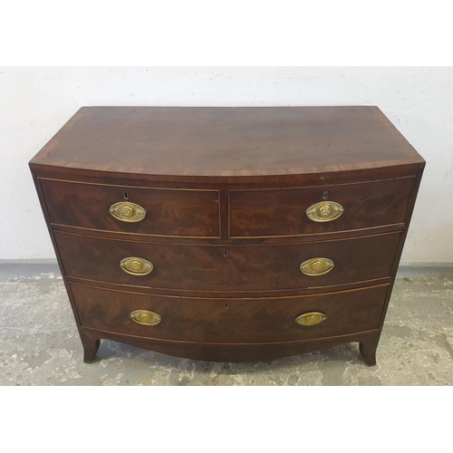 113 - Bow Fronted Georgian Chest of Drawers, 2 short  & 2 Long with brass plate handles & apron base (A9)