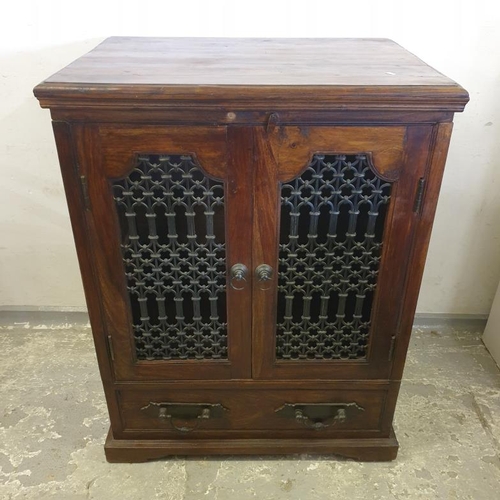 114 - Indian Rosewood Audio Cabinet With Metal Fretwork, single drawer to base (A13)