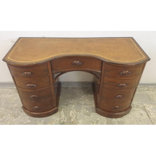 130 - Serpentine/Kidney Shaped Leather Topped Pedestal Desk with bow fronted backs on drawers (A3)