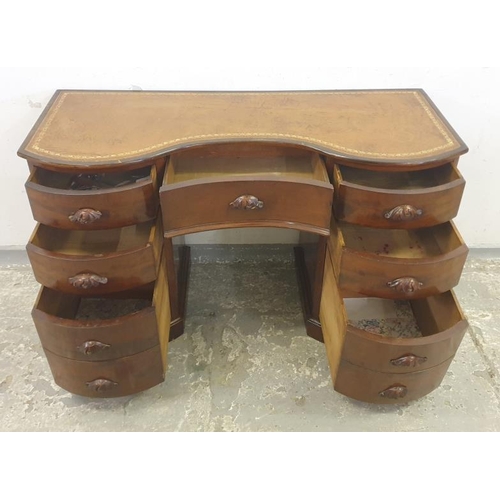 130 - Serpentine/Kidney Shaped Leather Topped Pedestal Desk with bow fronted backs on drawers (A3)