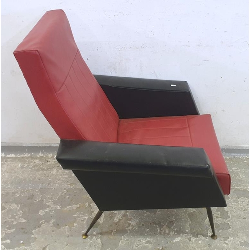 133 - Mid Century Rockabilly Black & Red Leather Armchair on disc supports (FWL)