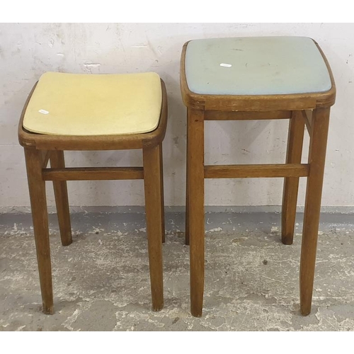 136 - 2 Beech Stools 1 with cream & 1 blue seat (2) (A2)