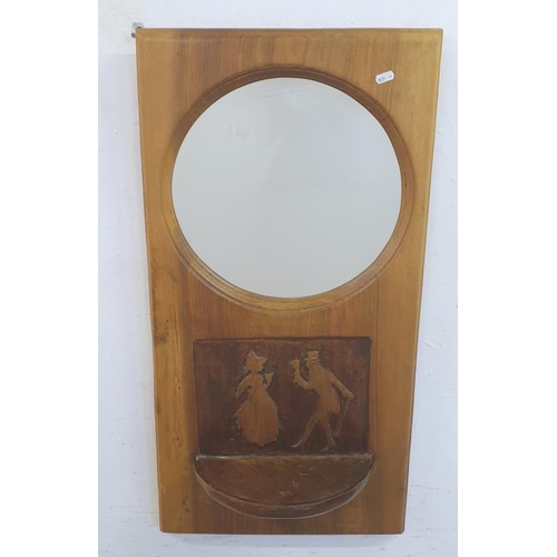 137 - Wall Mirror set in oak with carved scene Lady & Gentleman (A14)