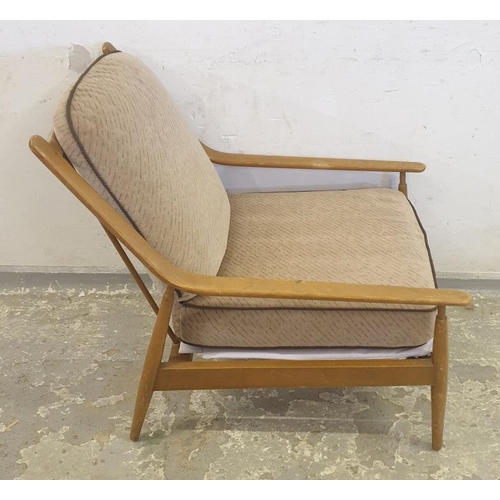 150 - Peter Hvidt Style/Scandart Happy Chair Mid Century Beech Lounge Chair with beige cushions (A1)