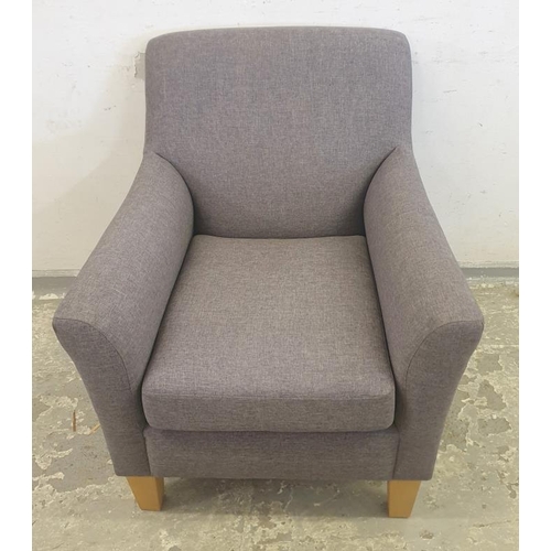 151 - Grey Upholstered Armchair with blonde wood supports (FWL)