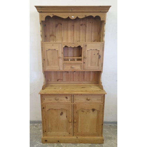 66 - Victorian/Antique Pine Welsh Dresser, 2 drawers & 2 doors to base with plate rack over ((A1)