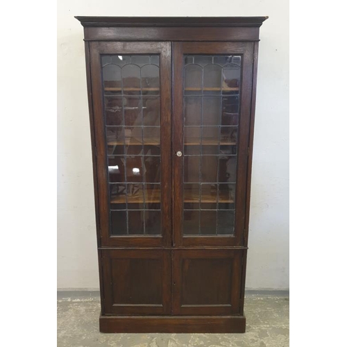 76 - Edwardian Glazed Bookcase, 2 Lead Panelled Doors over over 2 cupboard doors (A4)