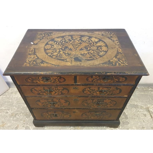 82 - Marquetry William & Mary Chest of Drawers, 2 Short & 2 Long. 18th century, oak lined, dove tail join... 