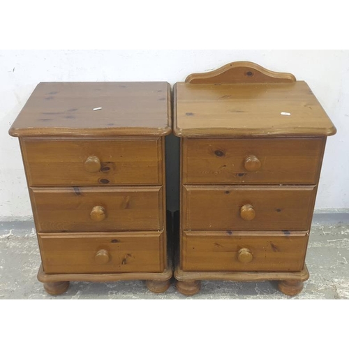 92 - 2 Pine Bedside Cabinets/Chests, 3 drawers, 1 with shaped upstand (2) (A9)