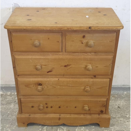 98 - Pine Chest of Drawers, 2 Short & 3 Long with bun handles (A8)