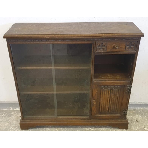 99 - Oak Old Charm Glazed Bookcase with single door, drawer & open hutch (A9)