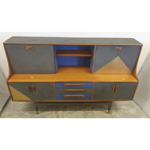 122 - Mid Century Retro Teak Sideboard with drop Flap, Sliding Doors etc with part painted decorative fini... 