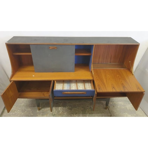 122 - Mid Century Retro Teak Sideboard with drop Flap, Sliding Doors etc with part painted decorative fini... 