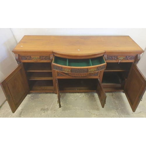 123 - Victorian Carved Walnut Sideboard, 2 bow fronted doors to centre with single door under flanked by c... 