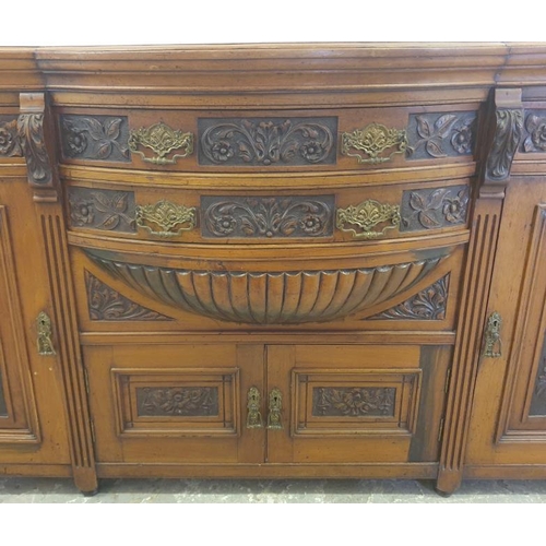 123 - Victorian Carved Walnut Sideboard, 2 bow fronted doors to centre with single door under flanked by c... 