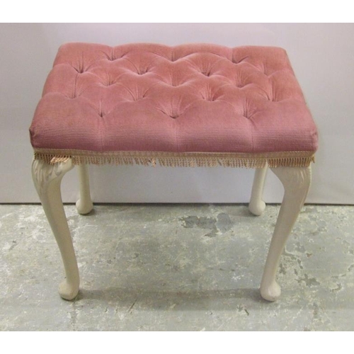1 - Pink Upholstered Dressing Table Stool with white painted legs (A1)