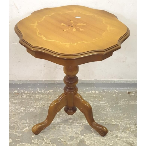 13 - Italian Style Blonde Wood Wine Table with marquetry top, turned central column on 3 supports (A3)