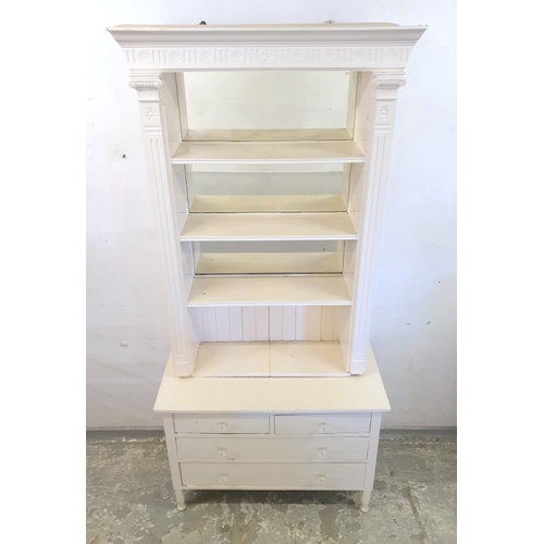 167 - White Painted Chest of Drawers, 2 short & 2 long with 4 shelf bookcase superstructure approx. W107cm... 