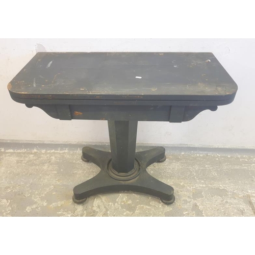 180 - William IV Flip Over Card Table, green lined interior on platform base over painted black approx. W9... 