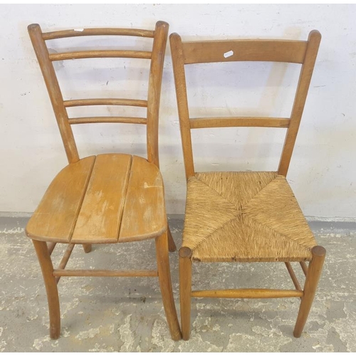 193 - 2 Blonde Wood Bar Backed Side Chairs, 1 with rush seat (A4)
