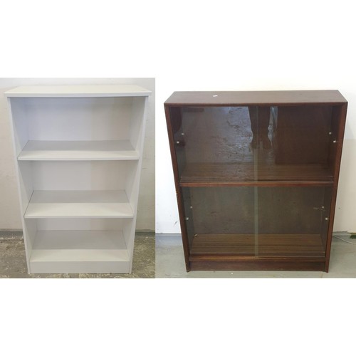 24 - 2 Section Bookcase with glazed front & 3 Shelf White Bookcase W:76xD:40x126cm (2) (A4)