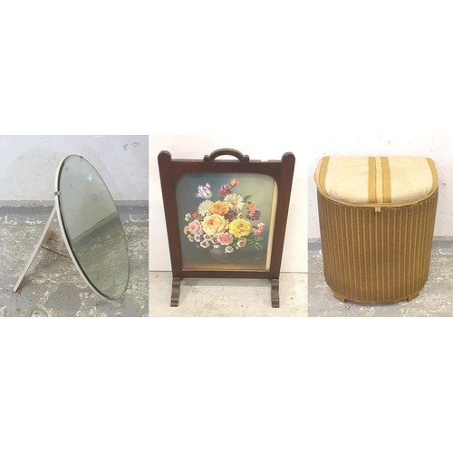 36 - Oval Bevel Glass Unframed Strut Mirror approx. 35cm x 46cm, Gilt Lloyd Loom Style Laundry Basket & G... 