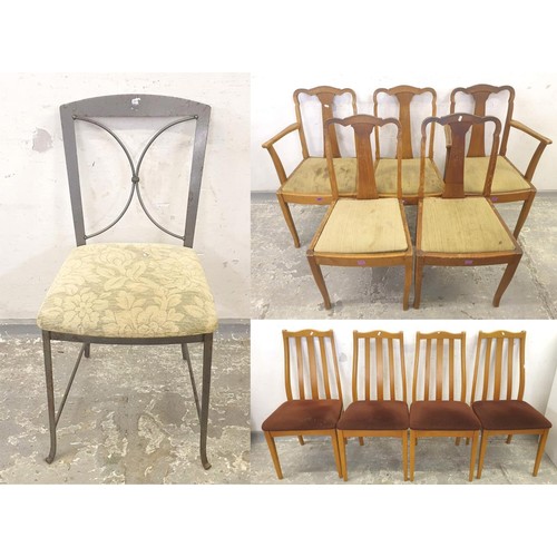 45 - Queen Anne style dining chairs 3 side Chairs & 2 Carvers, Set 4 Retro Slat Back Dining Chairs With U... 