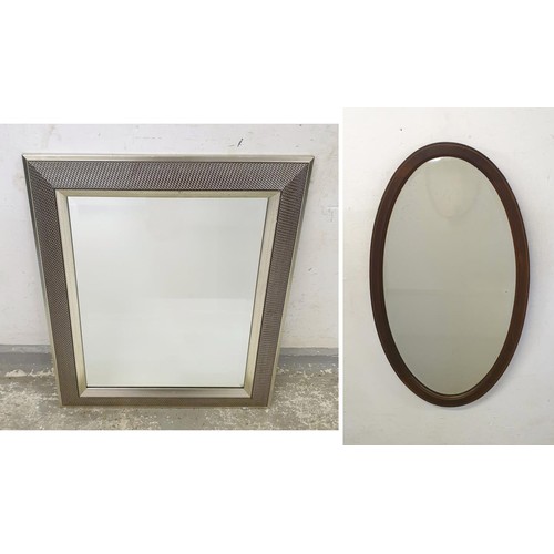 31 - Oval Boxwood Inlaid Bevel Glass Wall Mirror approx. 79cm x 44cm W & Silver Colour Framed Bevel Glass... 