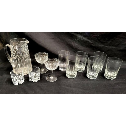Cut Crystal Jug, pair of champagne glasses, set of 6 beakers & 2