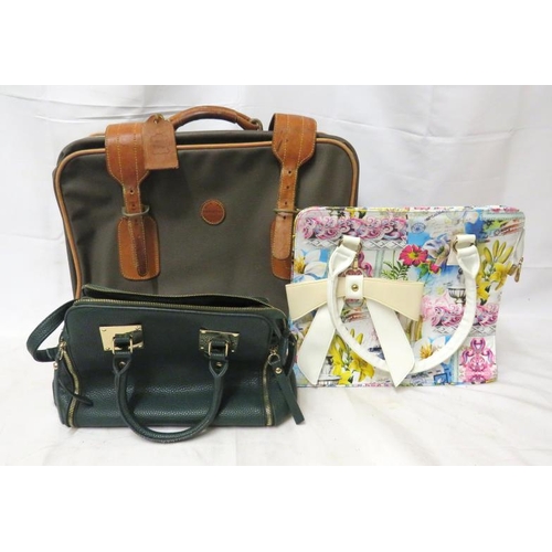 1971 - Green Leather Handbag, Floral Print Tote Bag & Corline Travel Case (3)