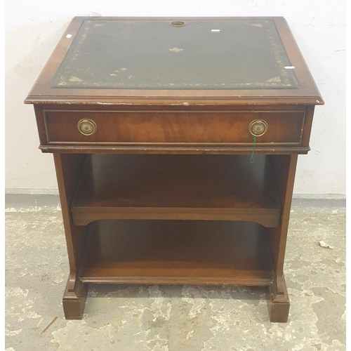 58 - Leather Topped Side Table with single drawer, plate brass handles, 2 shelves under (A5)