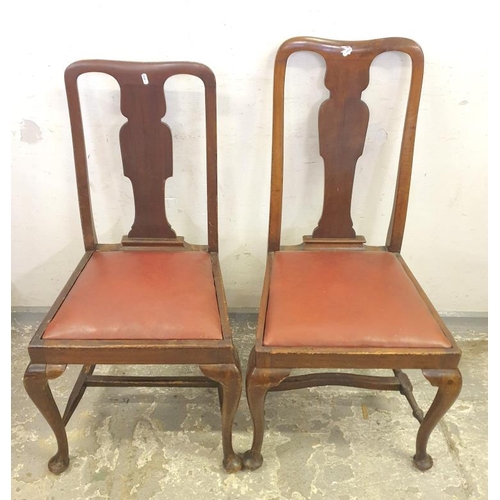 83 - 2 Queen Anne Style High Back Dining/Side Chairs with Red Leather Seats & Antique Cane Seated Bedroom... 