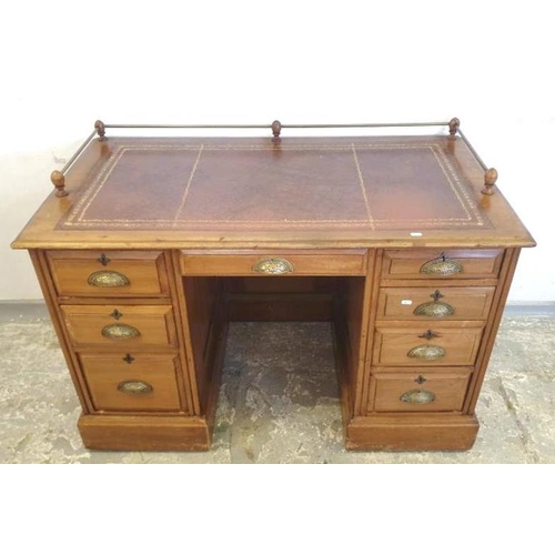 18 - Late Victorian Walnut Pedestal Desk with 2 banks of 3 drawers, single drawer to centre, all with bra... 