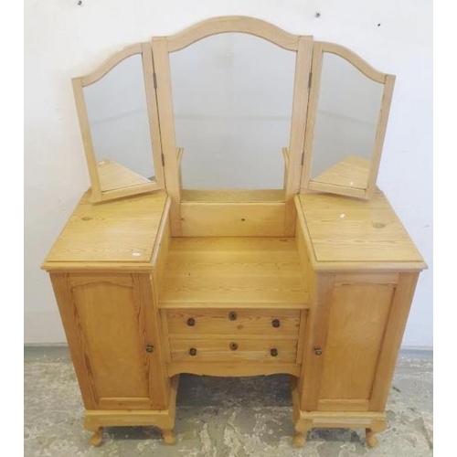 33 - Pine Dressing Table, 2 cupboard doors with 2 drawers & well to centre 126cm W x 49cm D x 172cm H (A8... 