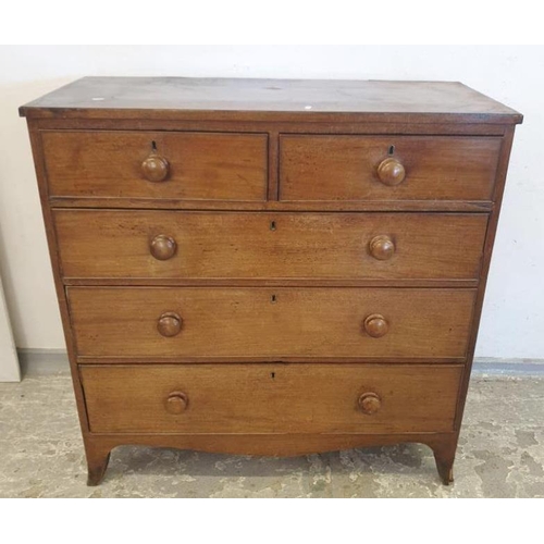 48 - Victorian Chest of Drawers, 3 long & 2 short drawers with turned bun handles, shaped apron base 107c... 