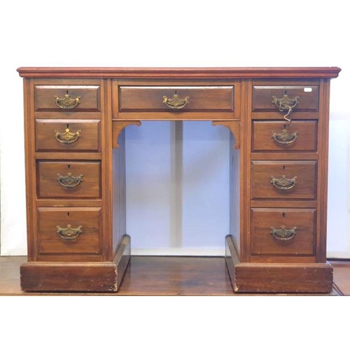 49 - Victorian/Edwardian Pedestal Desk, 4 drawers each side with drawer to centre, plate brass handles, 1... 