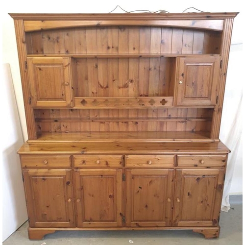 7 - Welsh Style Ducal Pine Dresser with 4 door, 4 drawered base, superstructure with cupboards & plate r... 