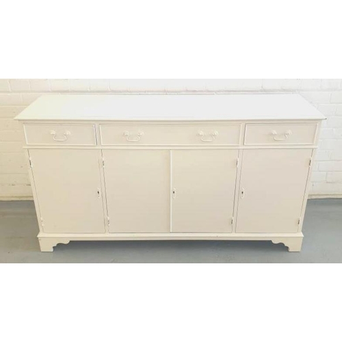 8 - White Painted Regency Style Sideboard, 1 central drawer with drawer either side & 4 doors under on b... 