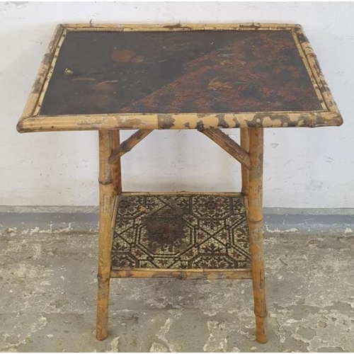 109 - Square Bamboo Table with Oriental/Chinoiserie top  56cm W x 67cm H x 40cm D (A2)