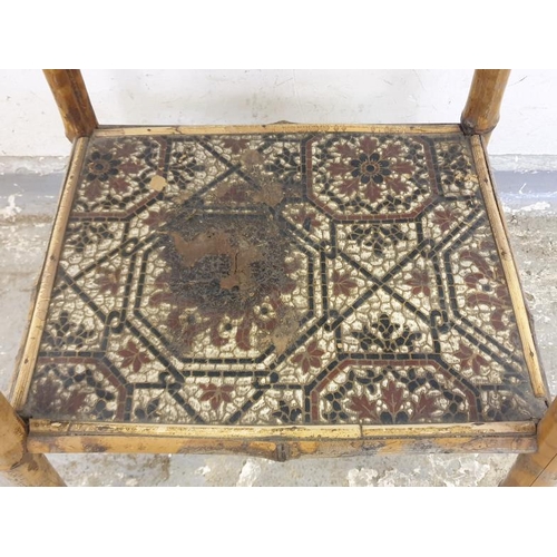 109 - Square Bamboo Table with Oriental/Chinoiserie top  56cm W x 67cm H x 40cm D (A2)