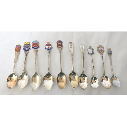 10 Silver & Enamel Souvenir Spoons (10)