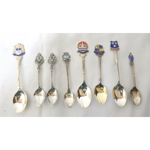 8 Silver & Enamel Souvenir Spoons (8)